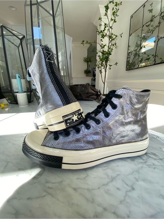 Converse Other - Converse Men’s Leather Silver Metallic High Top Sneakers with Black Accents